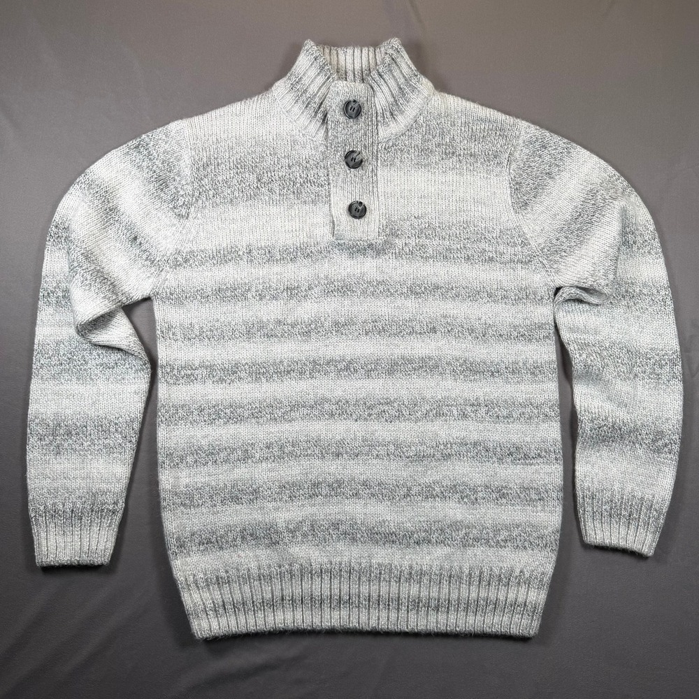 Amongst Others Mock Neck Sweater Mens Large Grey Striped Button Pullover Casual